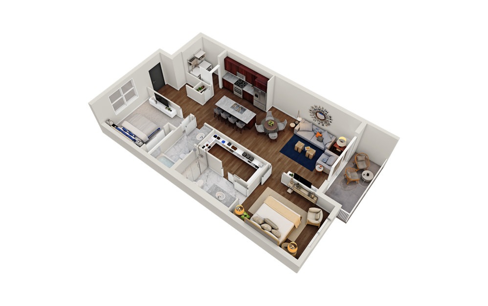 B1 - 2 bedroom floorplan layout with 2 baths and 1116 square feet.